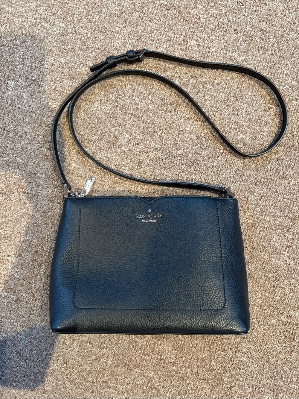 kate spade Black Pebbled Leather Crossbody Bag with Adjustable Strap